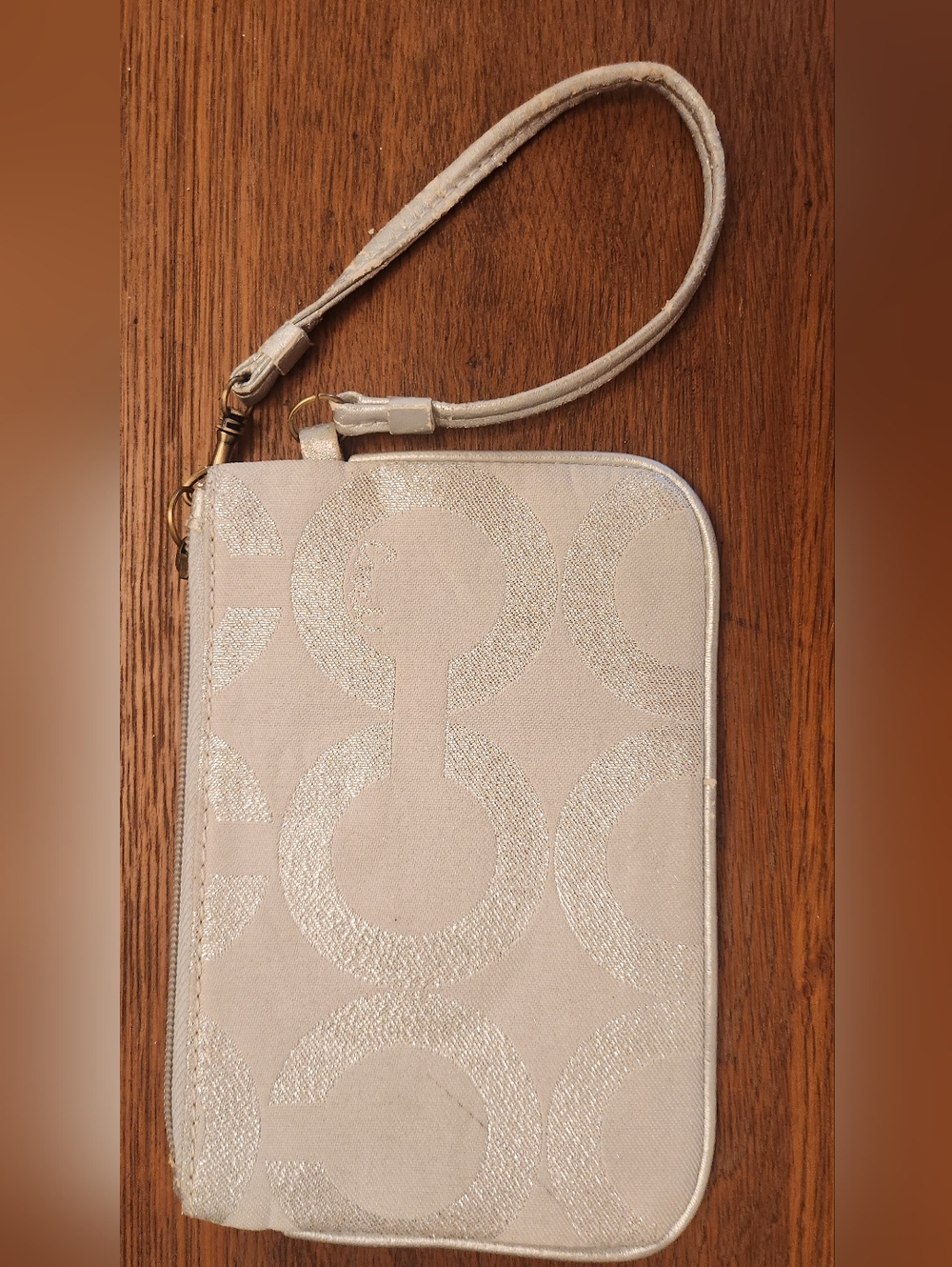 Coach Ivory Metallic Logo Wristlet